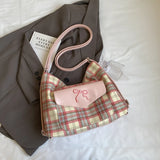 Korean Version Contrasting Striped Tote Bag for Women Summer New Fashion College Style Bow Shoulder Bag with High-end Feel
