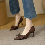 On Heeled Shoes For Woman With Bow Office Luxury Leather Casual High Heels Pumps Stilito Women's Summer Footwear Fashion A