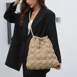 Korean Fashion Big Pleated Plaid Silver Quilted Padding Women's Nylon Underarm Shoulder Bag New Bag Handbag Y2K