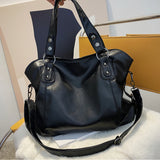 Big Black Shoulder Bags for Women Large Capacity Shopping Bag Solid Color Zipper Leather Bag Lady Travel Tote Handbag