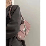 Hot Grils Y2k Handbag Women Vintage Sweet Cool Heart Chain Pink Underarm Bag Female Fairycore Aesthetic Shoulder Bag new