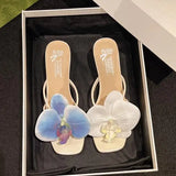 Shoes Woman's Slippers Heeled Mules Luxury Slides Flower Rubber Flip Flops Low High Designer Hawaiian Thin Floral PU Rome S