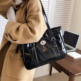 Large Capacity Black Tote Bag Women High Street Pu Leather Chic Casual Handbag Female Vintage Shoulder Bags Bolso Mujer