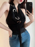 Loose Casual All-match Simple Black Sexy Hot Confident Summer Travel Cool Soft Breathable Women's Halter Vest