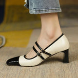 Spring New High Heels Women Shoes Designer Square Toe Chunky Sandals Sexy Party Shoes Retro Mary Janes Pumps Zapatillas