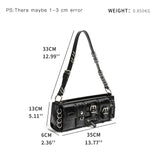 Vintag Black Underarm Shoulder Bag Punk Stylish Pu Leather Clutch Handbag Retro Rock Unisex Cuboid Purse