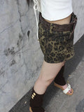 Sexy Leopard Printed Denim Shorts Women Vintage Y2k Low Waist Gyaru Streetwear Summer Chic Female Retro Short Jeans