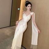 Elegant Party Dresses Woman Spaghetti Straps Princess White Wedding Evening Dress Ladies New Vestidos Long Robe Formal Occasion