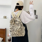 Students Leopard Print School Bag Soft Faux Fur Fashion Bag Women Backpack Travel Bags Women Plush Backpacks Mochilas Para Mujer