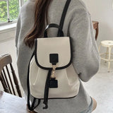 White Elegant Womens Backpack Korean Style Fashion Leather Casual Backpacks Contrast Color Female Simple Aesthetic Bags