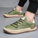 Handmade Green Casual Shoes for Men Mid Top Sports Shoes Luxury Brand Men's Casual Shoes Genuine Leather Sneakers