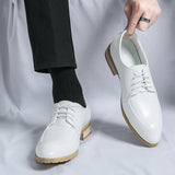 White Fashion Men's Wedding Leather Shoes Lace-up Black Business Shoes Italy Style Point-Toe Dress Shoes Luxury Soft Wood Oxford