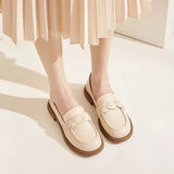 Women's Summer Footwear Low Heel Elegant Square Heels Loafers Shoes For Woman Luxury Leather Casual Comfortable Slip On E A