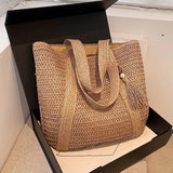 Elegant Ladies Straw Woven Handbag Women Holiday Beach Commute Casual Tote Top-Handle Bags Fashion Retro Shoulder Bags
