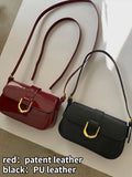 Fashion Metal Buckle Ladies Shoulder Messenger Bag Vintage Red Underarm Bags for Women Patent Leather Female Handbag Small Purse