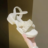 Outdoor Chunky Ladies Shoes Block Heel Sandals for Women Summer Thick Footwear Pearl Daily on Offer Wholesale Designer H F