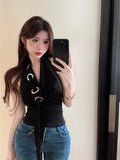 Loose Casual All-match Simple Black Sexy Hot Confident Summer Travel Cool Soft Breathable Women's Halter Vest