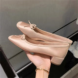 Fashion Elegant Silk Ballerinas Women Pumps Slip on Loafers Round Toe Square Heels Bowknot Casual Spring Autumn Shoes