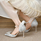 Bridal Wedding Shoes Women Pumps Crystal Bowknot Satin Sandals Summer Transparent Shoes High Heels Party Prom Shoes