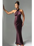 Elegant Backless Lace Up Maxi Dress For Women Satin Slim Fit Female Vesidos Elegant Party Club Evening Dress Spring
