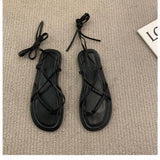 Korean Version New Summer Flat Lace-up Sandals Women's Shoes French Niche Retro Lace-up Roman Shoes Sandals