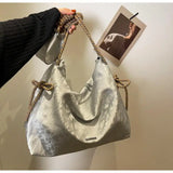 Trend Water Ripple Big Bucket Bags For Women Female Designer Silver White Shoulder Bag Handbags Hobo Bag Crossbody Bag