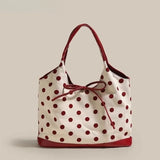 Retro Dot Red Handbag Women Versatile Bow Large Capacity Casual Shoulder Bags Ladies Sweet Cute Underarm Bag Aesthetic