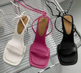 New Gladiator Street Women Sandals Summer Hollow High Heels Ankle Lace-up Party Dress Square Toe Shoes