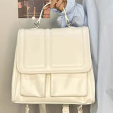 Preppy Style White Backpack Women Vintage Harajuku Pu Leather Y2k Mochila Female High Street Casual Crossbody Bags Chic