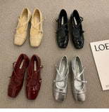 Casual Basic Flats for Women Fashion  Summer  Solid Buckle Strap Shallow Ladies Shoes  Square Toe Pu Flats