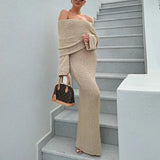 Elegant Knit Maxi Dress Long Flare Sleeve White Ladies Guest Luxury Off Shoulder Beach Event Party Evening Dress Summer