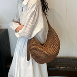 Forest Lazy Style Crossbody Bag Bohemian Handmade Grass Woven Bag Leisure Vacation Beach Women's Woven Dumpling Bun