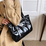 Large Capacity Black Tote Bag Women High Street Pu Leather Chic Casual Handbag Female Vintage Shoulder Bags Bolso Mujer