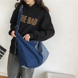 Oversized Patchwork Tote Bags For Women Latest Trend Shoulder Crossbody Bag Braided Strap Denim Fabric Big Capacity Shopper