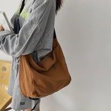 Simple Solid Color Canvas Women Shoulder Bag Large Capacity Leisure Crossbody Bag Female Male Travel Messenger Student Book Bag