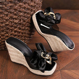 New Wedges Slippers For Women Summer Fashion Pink Butterfly-knot Designer Sandals Platform Heels Size 46 Female Shoes