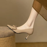 On Heeled Shoes For Woman With Bow Office Luxury Leather Casual High Heels Pumps Stilito Women's Summer Footwear Fashion A