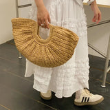 Ladies Bags Summer Handmade Bags for Women Beach Weaving Ladies Straw Bag Wrapped Beach Bag Moon Shaped Top Handle Handbags