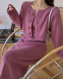Elegant Red Knitting Dress Women Korean Fashion Office Lady Two Piece Dress Female Winter Warm Casual Christmas Party Dress
