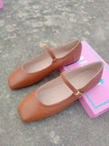Spring New Retro Women Flat Heel Shoes Fashion Square Toe Ladies Casual Mary Jane Slingback Shoes Shallow Ballerina 35-44