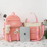 5 Piece Set School Bags For Teenage Girls Canvas Solid Color Women Backpack Female Teen Student Schoolbag