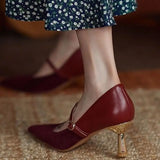 Red Ladies Summer Footwear Pointed Toe Stilito On Heeled High Heels Shoes For Women Pumps With Chic Point Hot Korean Style