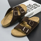 Summer New Genuine Leather Frosted Thick Sole Fashion Casual Trend Anti slip Couple External Wear Slippers and Sandals