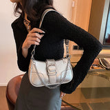 Y2K Style Silver PU Leather Crossbody Bags for Women Y2K Luxury Brand Small Female Underarm Shoulder Bag Handbags