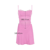 Summer 2 Pieces Dress Set Women  Pink Lace Backless Top and High Waist Skirt Set Sexy High Quality Women Clothing