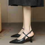 Summer Pointed Toe White Pumps Heeled High Heels Footwear Buckles Ladies Shoes Beige Sandals for Women H Korea Comfort Sale