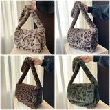 Faux Fur Leopard Print Messenger Bags for Women Vintage Soft Plush Ladies Shoulder Bag Large Capacity Female Furry Handbags