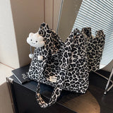 Canvas Leopard Print Hot Selling Shoulder Bag Large Capacity Zipper Versatile Fashion Handbag Soft Simple Trendy Tote Bag