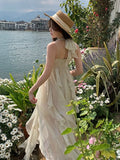 France Fashion Irregular Beach Strap Dress Female Elegant Chiffon Fairy Party Vestidos Korea Summer Casual Clothing