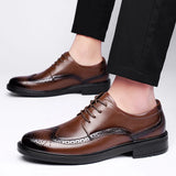 British Style New Men Oxford Genuine Leather Dress Shoes Brogue Lace Up Flats Male Casual Shoes Black Brown Size 38-48